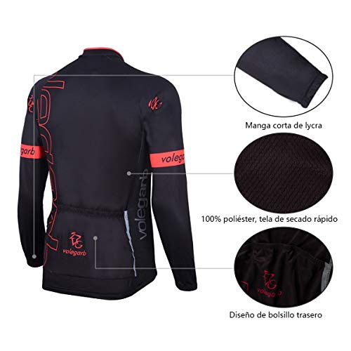 Feilaxleer Ropa Ciclismo Otoño/Invierno/Primavera para Hombre y Mujer - Ciclismo Maillot MTB de Manga Larga y Culotte Pantalones Acolchado 3D (Negro,XL)