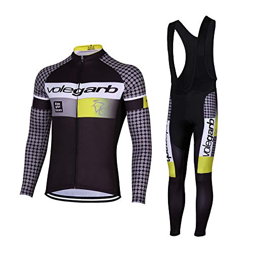 Feilaxleer Ropa Ciclismo Otoño/Invierno/Primavera para Hombre y Mujer - Ciclismo Maillot MTB de Manga Larga y Culotte Pantalones Acolchado 3D (Punto,L)