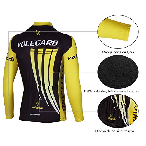 Feilaxleer Ropa Ciclismo Térmico Invierno para Hombre y Mujer - Ciclismo Maillot MTB de Manga Larga de Lana y Culotte Pantalones Acolchado 3D (Amarillo,L)