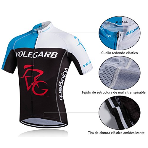 Feilaxleer Ropa Ciclismo Verano para Hombre y Mujer - Un Conjunto de Ciclismo Jersey Maillot y Culotte Pantalones Cortos (Negro Azul,XL)