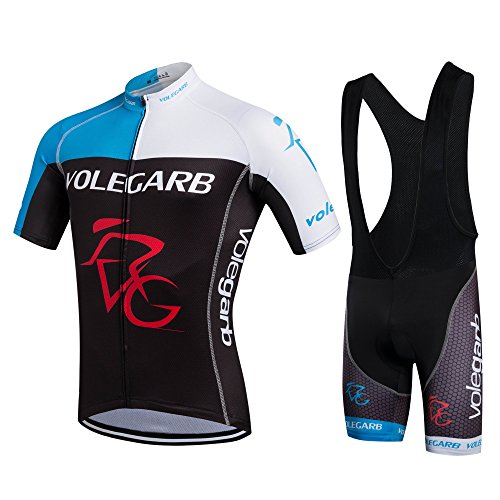 Feilaxleer Ropa Ciclismo Verano para Hombre y Mujer - Un Conjunto de Ciclismo Jersey Maillot y Culotte Pantalones Cortos (Negro Azul,XL)