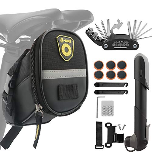 Fengzio Bolsa Bicicleta con Mini Bomba para Bicicleta y 16 en 1 Bicicleta Multiherramienta Kit De Parche De Bicicleta Son adecuadas para Bicicletas de montaña, Autos de Carrera