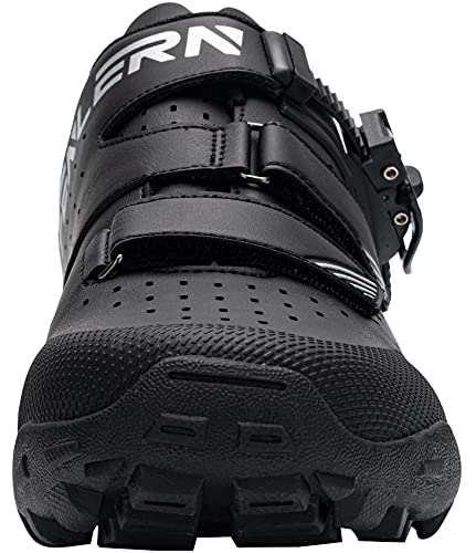 Fenlern Zapatillas de Ciclismo para Hombre Zapatos de MTB con Suela de Goma y Triple Tira de Ajustable de Correa (Negra,EU 42)