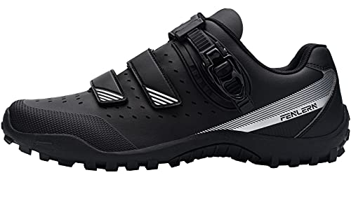 Fenlern Zapatillas de Ciclismo para Hombre Zapatos de MTB con Suela de Goma y Triple Tira de Ajustable de Correa (Negra,EU 44)