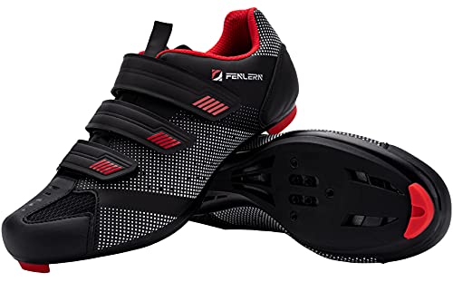 Fenlern Zapatillas de Ciclismo para Hombre,Calzado de Ciclismo de Carretera Zapatos de MTB con Suela de Carbono (Rojo Negro,EU 43)