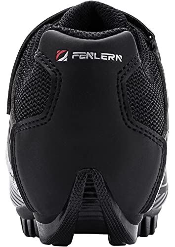 Fenlern Zapatillas de Ciclismo para Hombre,Zapatos de MTB,con Suela de Carbono y Triple Tira de Ajustable de Correa (Roca Negra,EU 45)