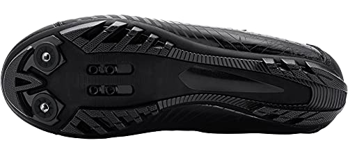 Fenlern Zapatillas de Ciclismo para Hombre,Zapatos de MTB,con Suela de Carbono y Triple Tira de Ajustable de Correa (Roca Negra,EU 45)
