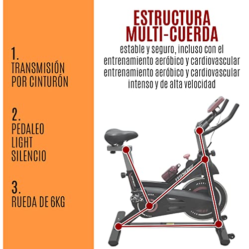 FFitness Indoor Spinning Bike Cycling - Bicicleta para entrenamiento en casa con soporte para smartphone, cardio y volante de 6 kg