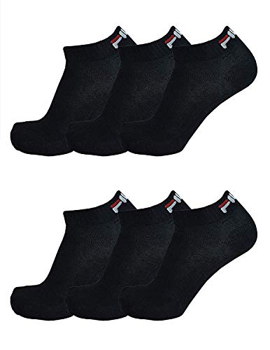 Fila® - 6 pares de calcetines bajos deportivos Quarter Sneakers unisex, tallas 35-46, de color liso Negro 35-38