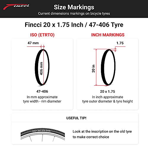 Fincci 20 x 1,75 Pulgadas 47-406 Cubierta para BMX MTB Montaña Fuera del Camino o Niños Bici Bicicleta