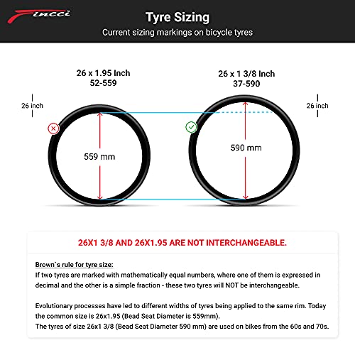Fincci 26 x 1 3/8 Solo tamaño. No para Rueda estándar 26 - Pulgadas Cubierta para Carretera MTB Montaña Hibrida Bici Bicicleta