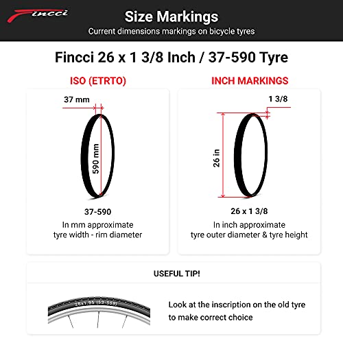 Fincci 26 x 1 3/8 Solo tamaño. No para Rueda estándar 26 - Pulgadas Cubierta para Carretera MTB Montaña Hibrida Bici Bicicleta