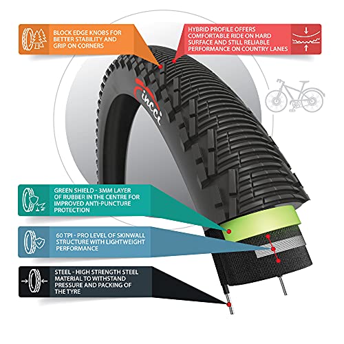 Fincci 26 x 1,95 Pulgadas 53-559 Cubierta con 3mm Anti Pinchazo 60TPI para MTB Montaña Ciclo Carretera Hibrida Bici Bicicleta