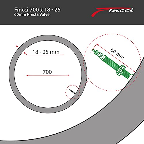 Fincci 700 x 18c 23c 25c 60mm Cámara de Aire Presta Válvula Interior para Ciclo Carrera Carretera Turismo Bici Bicicleta