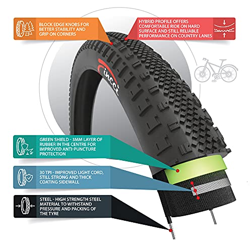 Fincci 700 x 38c 40-622 Cubierta Gravel con 3mm Anti Pinchazo para Eléctrica Carretera MTB Montaña Hibrida Turismo Bici Bicicleta