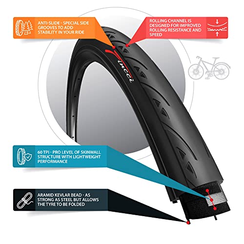 Fincci Cubierta de Ciclismo para Rodillos 700x23 23-622 Plegable 60TPI Ciclo Carrera Turismo Bici Bicicleta