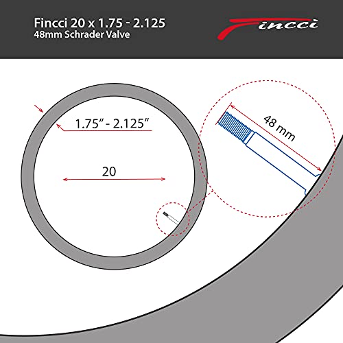 Fincci Par 20 x 1,75 1,95 2,0 2,1 2,125 Pulgadas 48mm Cámaras de Aire Schrader Válvula Interior para BMX MTB Montaña Fuera del Camino o Niños Bici Bicicleta (Paquete de 2)