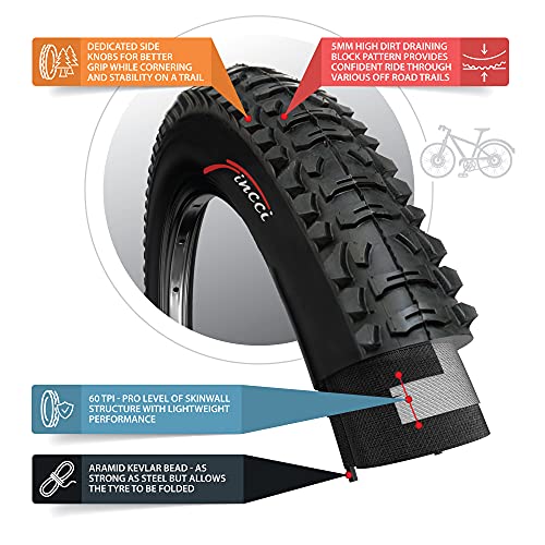 Fincci Par Híbrida Plegable Neumáticos de Bicicleta de Montaña Cubiertas 26 x 1,95 50-559 y Presta Tubos Interiores