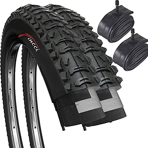 Fincci Set Par 26 x 1,95 Pulgadas 50-559 Plegable Cubiertas con Cámaras de Aire Schrader Válvula Interior para MTB Montaña Hibrida Bici Bicicleta (Paquete de 2)