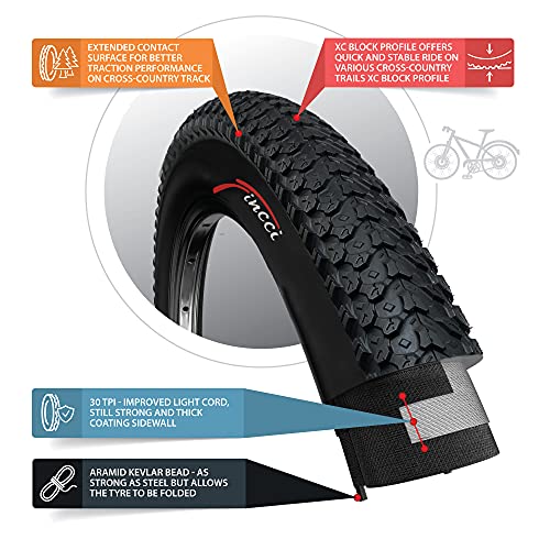 Fincci Set Par 26 x 2,125 Pulgadas 57-559 Plegable Cubiertas con Cámaras de Aire Presta Válvula Interior para MTB Montaña Hibrida Bici Bicicleta (Paquete de 2)