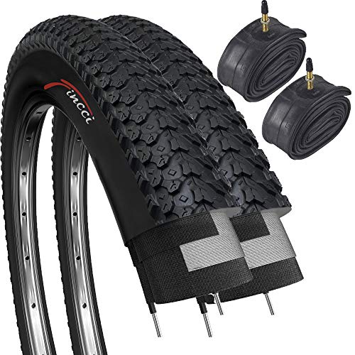 Fincci Set Par 26 x 2,125 Pulgadas 57-559 Plegable Cubiertas con Cámaras de Aire Presta Válvula Interior para MTB Montaña Hibrida Bici Bicicleta (Paquete de 2)