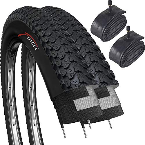 Fincci Set Par 26 x 2,125 Pulgadas 57-559 Plegable Cubiertas con Cámaras de Aire Schrader Válvula Interior para MTB Montaña Hibrida Bici Bicicleta (Paquete de 2)