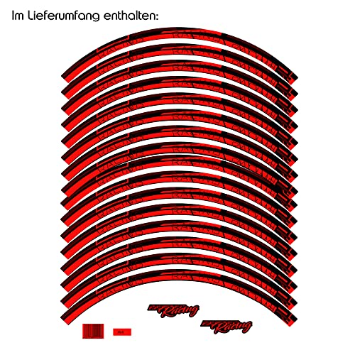 Finest Folia Juego de 16 adhesivos para llantas de bicicleta rayas diseño completo para 27 a 29 pulgadas para bicicleta de carretera de montaña (rojo neón, brillante)