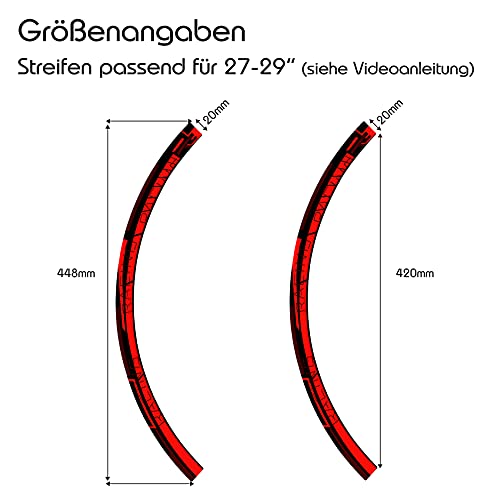 Finest Folia Juego de 16 adhesivos para llantas de bicicleta rayas diseño completo para 27 a 29 pulgadas para bicicleta de carretera de montaña (rojo neón, brillante)
