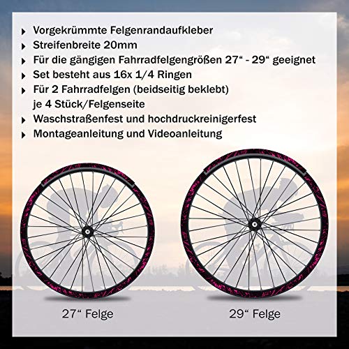 Finest Folia Juego de 16 adhesivos para llantas de bicicleta rayas diseño completo para 27 a 29 pulgadas para bicicleta de carretera de montaña (rojo neón, brillante)