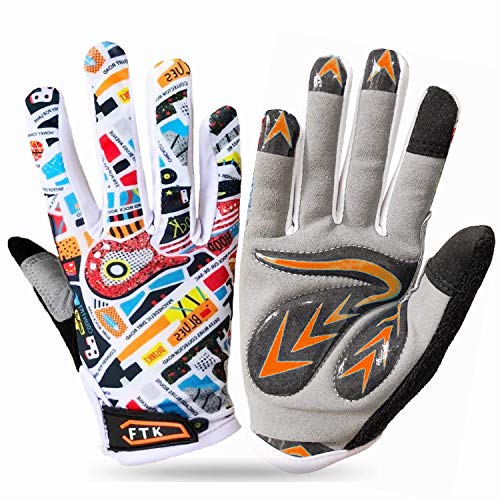 FINGER TEN Guantes de Ciclismo Niños Niñas Jóvenes Par de Dedos completos Montar en Bicicleta, Niños pequeños Montaña Carretera Bicicleta Gel Acolchado (M, Naranja Claro)