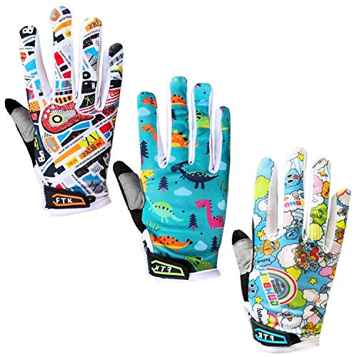 FINGER TEN Guantes de Ciclismo Niños Niñas Jóvenes Par de Dedos completos Montar en Bicicleta, Niños pequeños Montaña Carretera Bicicleta Gel Acolchado (M, Naranja Claro)