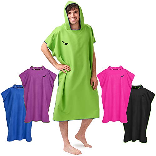 Fit-Flip Poncho de Surf – Ligero y Compacto – Toalla de Poncho para Adultos – Poncho Playa, Poncho de Microfibra para Hombres y Mujeres – Albornoz Natacion – Color: Verde-Azul Oscuro, Tamaño: M