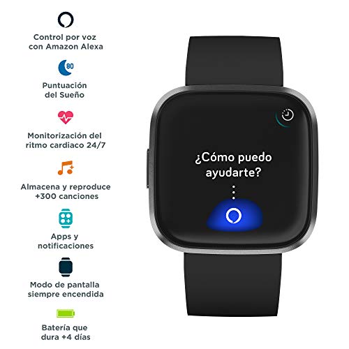 Fitbit Versa 2, Smartwatch con control por voz, puntuación del sueño y música, batería de +4 días