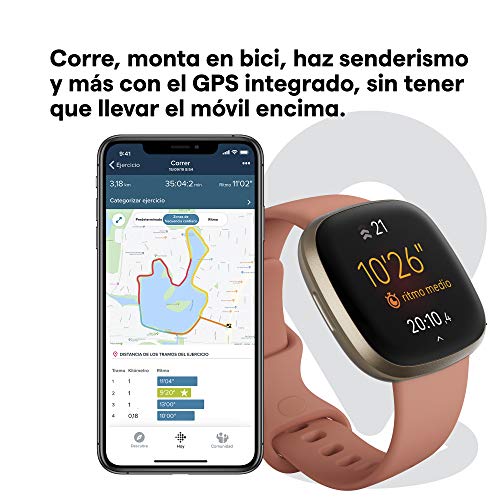 Fitbit Versa 3 - Smartwatch de salud y forma física con GPS integrado, análisis continuo de la frecuencia cardiaca, Alexa integrada y batería de +6 días, Rosa/Dorado