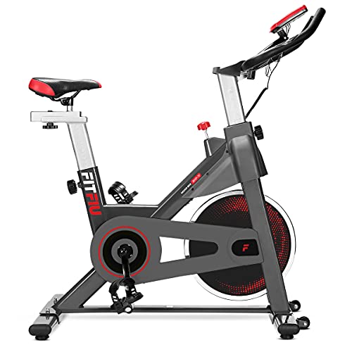 FITFIU BESP-70 - Bicicleta Indoor con disco inercia 13 kg, manillar con Pulsómetro, sillín deportivo, múltiples niveles de resistencia y pantalla LCD, Bici cardio Entrenamiento Fitness