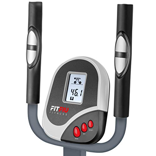 FITFIU Fitness BELI-120 - Bicicleta Elíptica con sillín regulable, multifunción modalidad Elíptica y Estática, disco inercia de 5kg, pantalla LCD y Pulsómetro, Bicicleta fitness Entrenamiento indoor