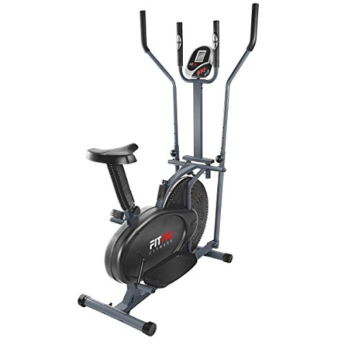 FITFIU Fitness BELI-120 - Bicicleta Elíptica con sillín regulable, multifunción modalidad Elíptica y Estática, disco inercia de 5kg, pantalla LCD y Pulsómetro, Bicicleta fitness Entrenamiento indoor