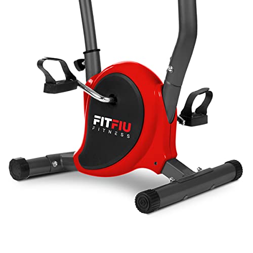 FITFIU Fitness BEST-100 - Bicicleta Estática ultracompacta con disco inercia 5kg, regulable en 8 niveles, pantalla LCD, pedales con correas fijación, peso máx 100 kg,color Rojo