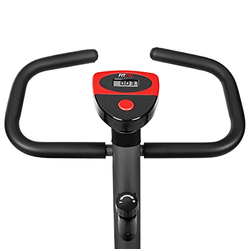 FITFIU Fitness BEST-100 - Bicicleta Estática ultracompacta con disco inercia 5kg, regulable en 8 niveles, pantalla LCD, pedales con correas fijación, peso máx 100 kg,color Rojo