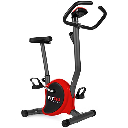 FITFIU Fitness BEST-100 - Bicicleta Estática ultracompacta con disco inercia 5kg, regulable en 8 niveles, pantalla LCD, pedales con correas fijación, peso máx 100 kg,color Rojo