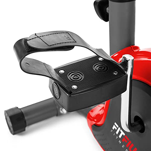 FITFIU Fitness BEST-100 - Bicicleta Estática ultracompacta con disco inercia 5kg, regulable en 8 niveles, pantalla LCD, pedales con correas fijación, peso máx 100 kg,color Rojo