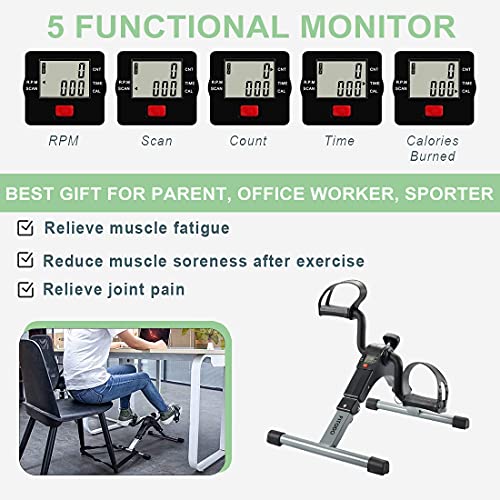 FITODO Pedales Estaticos Ejercicio de Mini Bicicleta con Monitor LCD para Pierna y el Brazo de Rehabilitación(Gris)