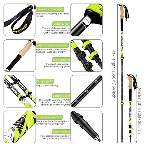 FitTrek Bastones Trekking Carbono - Bastones de Senderismo - Palos Trekking - Palos Senderismo - Bastones Marcha Nordica Telescopico para Hombre, Mujer y Niño con Accesorios Senderismo y Bolso