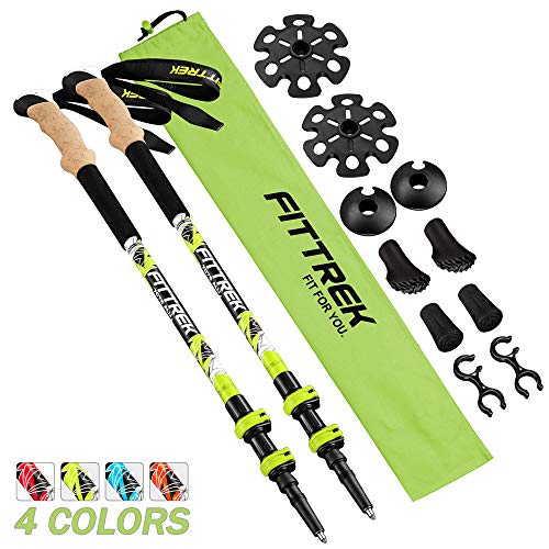 FitTrek Bastones Trekking Carbono - Bastones de Senderismo - Palos Trekking - Palos Senderismo - Bastones Marcha Nordica Telescopico para Hombre, Mujer y Niño con Accesorios Senderismo y Bolso