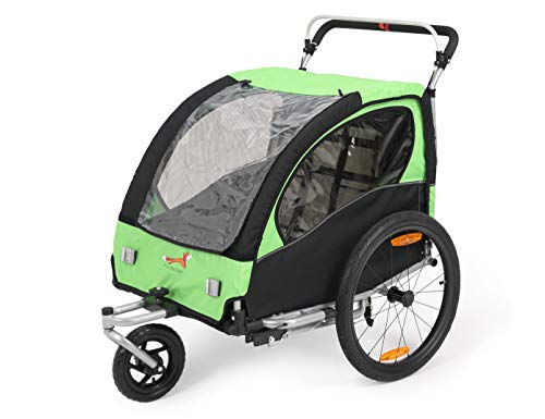 Fiximaster 360° Giratorio Niños Bicicleta Remolque Transporte Buggy Carrier Dos Asiento Bebé Niños Con Mango Freno Y Protector De Rueda BT502 Verde