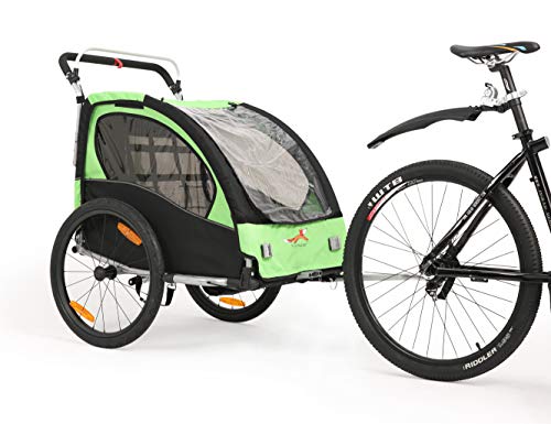 Fiximaster 360° Giratorio Niños Bicicleta Remolque Transporte Buggy Carrier Dos Asiento Bebé Niños Con Mango Freno Y Protector De Rueda BT502 Verde