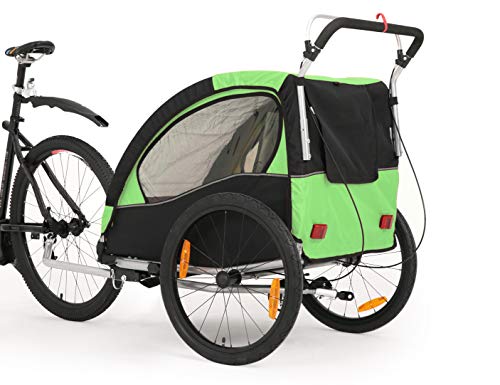 Fiximaster 360° Giratorio Niños Bicicleta Remolque Transporte Buggy Carrier Dos Asiento Bebé Niños Con Mango Freno Y Protector De Rueda BT502 Verde