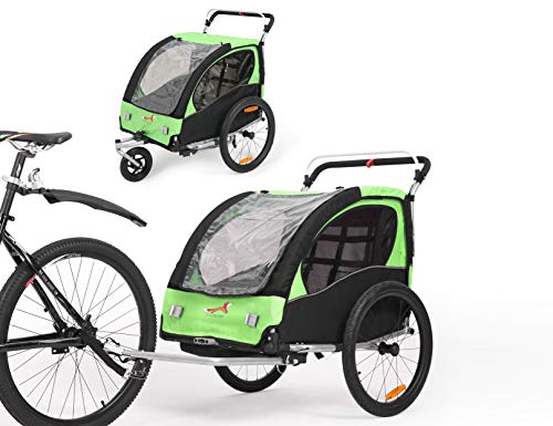 Fiximaster 360° Giratorio Niños Bicicleta Remolque Transporte Buggy Carrier Dos Asiento Bebé Niños Con Mango Freno Y Protector De Rueda BT502 Verde