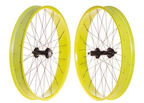 FK Cycling Ruedas fatbike, 26", pajera, 8-10V, Aluminio, bujes Sellado 170/135. (Amarillo Fuxia)