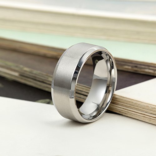 Flongo Anillos Plateado Hombre, Anillo clásico para Boda Compromiso, Acero Inoxidable 8mm, Estilo Retro Neutral, Anillo Unisex Talla 11.5